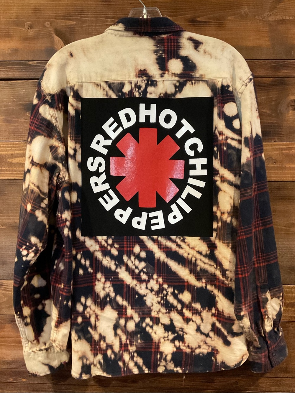 Custom RED HOT CHILI PEPPERS Distressed Plaid Flannel Shirt XLarge Punk Rock